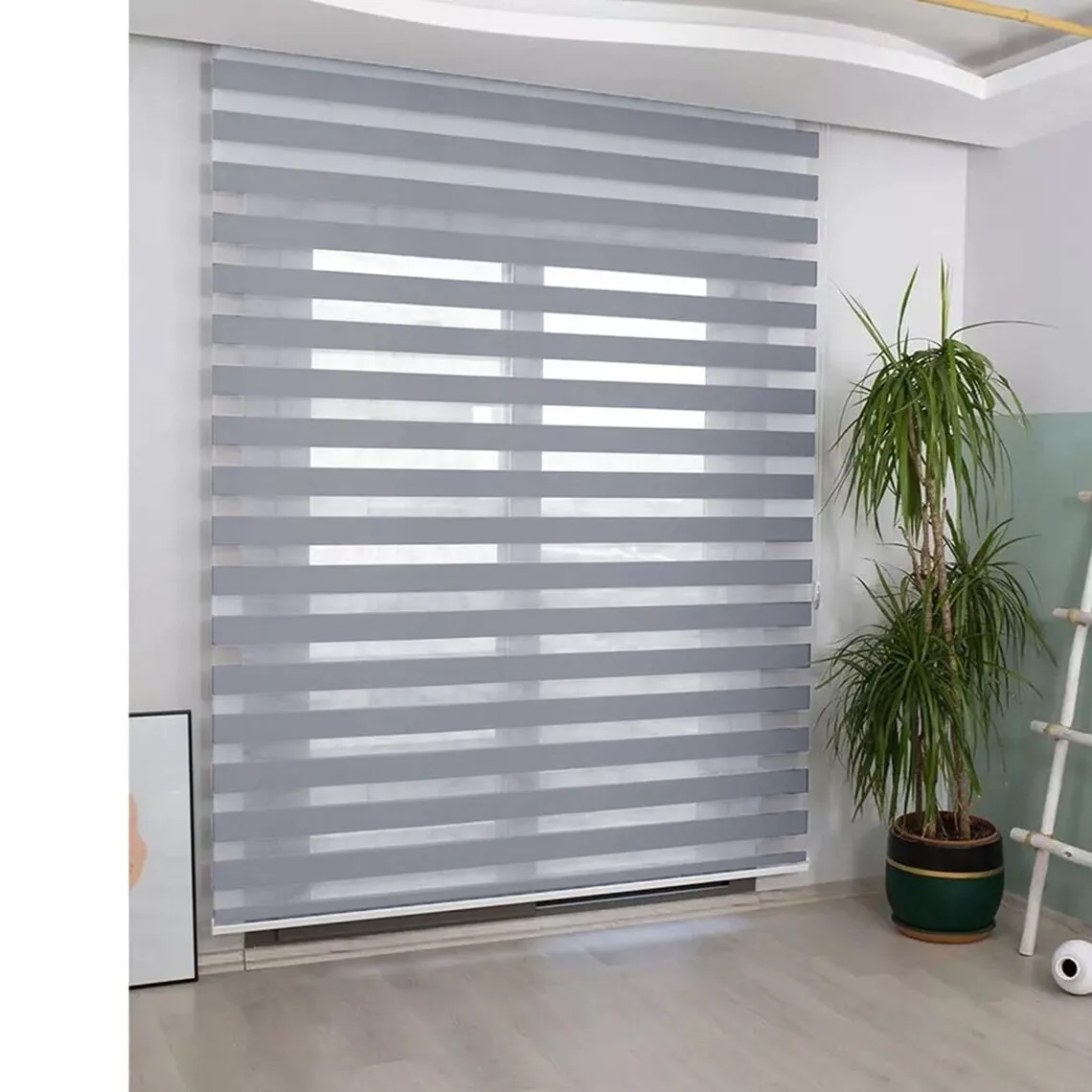 Premium grey day and night zebra roller blind cassette Tropik Home